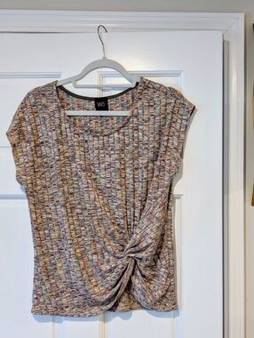 W5 Multicolor Knit Top Twist Front Cap Sleeve Boho (L)